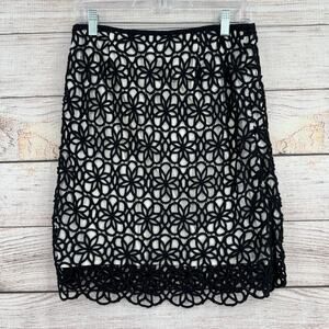 Postage Stamp Anthropologie Crochet Lined Skirt Women's Size 4 Black/White